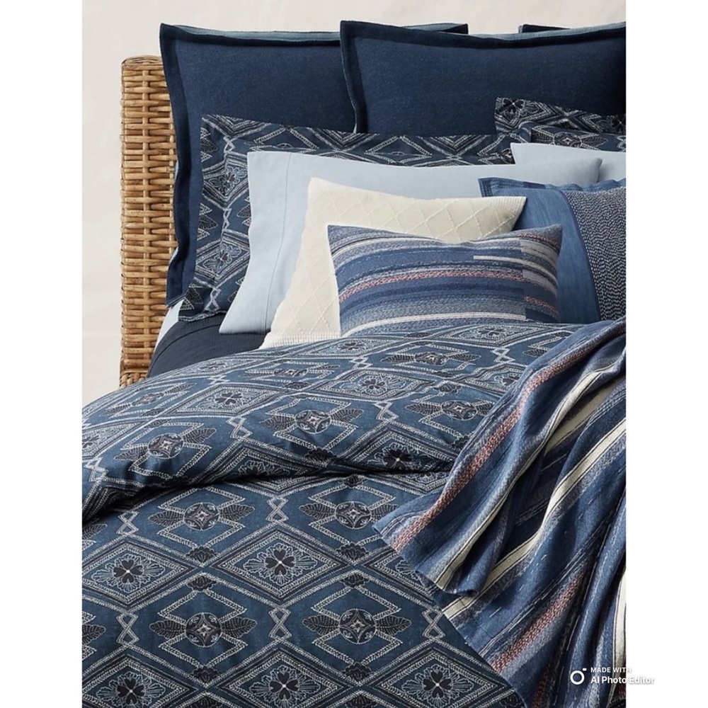 Ralph Lauren Blue Francois Duvet Cover Full/Queen NWT 100% Cotton Bedding